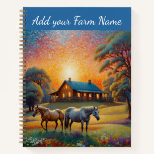 Pferde auf dem Bauernhof Wildblumenwiese Notizblock