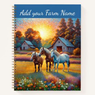 Pferde auf dem Bauernhof Wildblumenwiese Notizblock