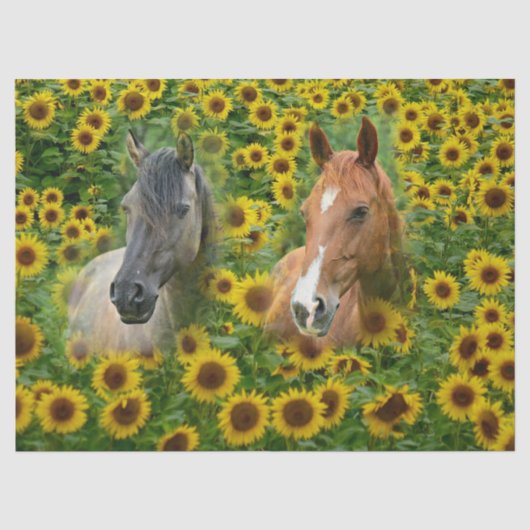 Pferde auf dem Sonnenblumenfeld Seidenpapier (Vorderseite)