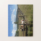 Pferde auf dem Split-Bahnzaun-Foto Puzzle (Vertikal)