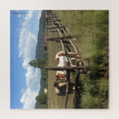 Pferde auf dem Split-Bahnzaun-Foto Puzzle (Vertikal)