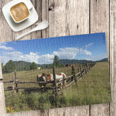 Pferde auf dem Split-Bahnzaun-Foto Puzzle