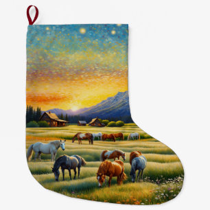 Pferde auf der Farm Wildblumenwiese Großer Weihnachtsstrumpf