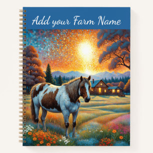 Pferde auf der Farm Wildblumenwiese Notizblock