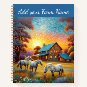 Pferde auf der Farm Wildblumenwiese Notizblock