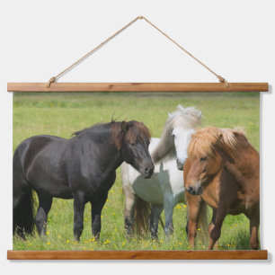 Pferde auf der Ranch, Südisland Wandteppich Mit Holzrahmen
