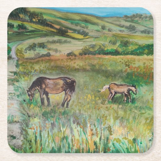 Pferde auf der Wiese Rechteckiger Pappuntersetzer (Vorderseite)