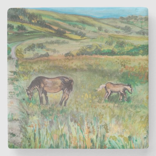 Pferde auf der Wiese Steinuntersetzer (Vorderseite)