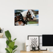 Pferde auf Pferden gezeichnet Kutschenplakat Foto Poster (Heimbüro)