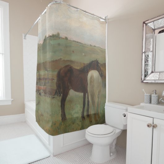 Pferde auf Wiese, Ölgemälde, Edgar Degas Duschvorhang (Beispiel)