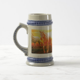 Pferde bei Sonnenuntergang Kissen Bierglas