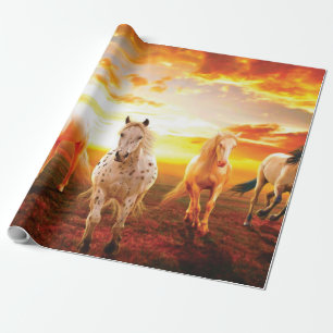 Pferde bei Sonnenuntergang Kissen Geschenkpapier