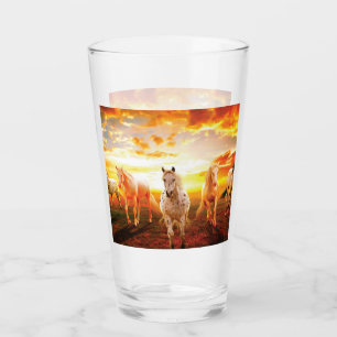 Pferde bei Sonnenuntergang Kissen Glas