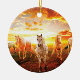 Pferde bei Sonnenuntergang Kissen Keramik Ornament