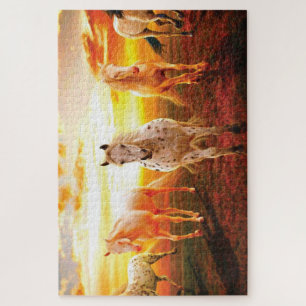 Pferde bei Sonnenuntergang Kissen Puzzle