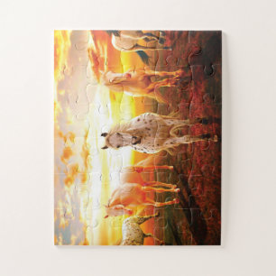 Pferde bei Sonnenuntergang Kissen Puzzle