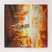 Pferde bei Sonnenuntergang Kissen Puzzle (Horizontal)
