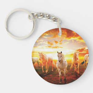 Pferde bei Sonnenuntergang Kissen Schlüsselanhänger