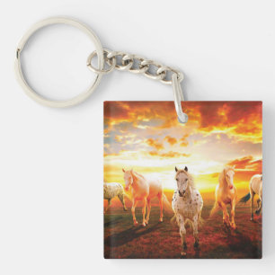 Pferde bei Sonnenuntergang Kissen Schlüsselanhänger