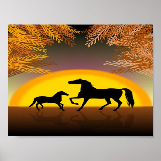 Pferde bei Sonnenuntergang Poster (Vorne)