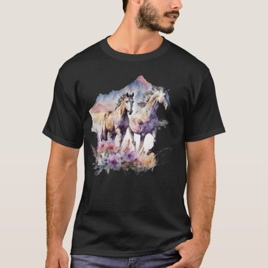 Pferde Blume Wild Mane Boho Western Südliche Kuh T-Shirt (Vorderseite)