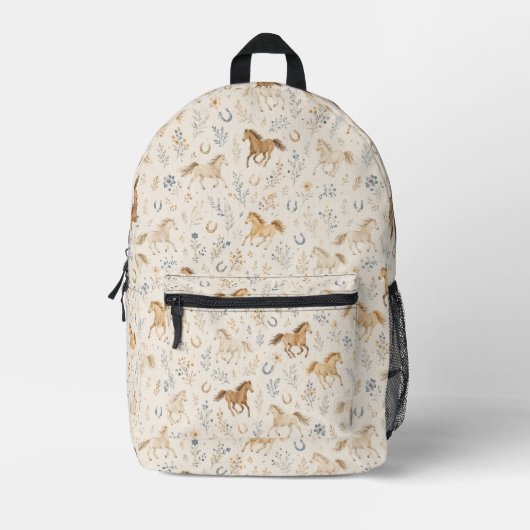 Pferde Blumenmuster Bedruckter Rucksack (Vorderseite)