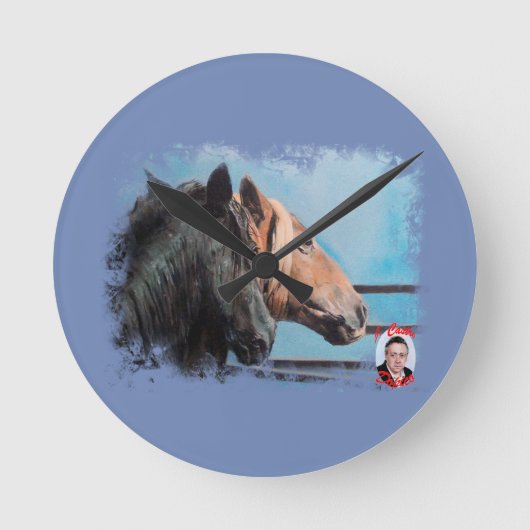 Pferde/Cabalos/Horses Runde Wanduhr (Vorderseite)