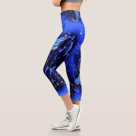 Pferde Capri Leggings laufen in blauer Sternennach