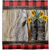 Pferde Cowboy Boots Barn Board Kariert Duschvorhang (Vorderseite)