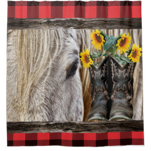 Pferde Cowboy Boots Barn Board Kariert Duschvorhang