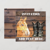 Pferde Cowboy Boots Rustic Barn Board Einladung (Vorne/Hinten)