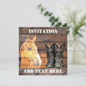 Pferde Cowboy Boots Rustic Barn Board Einladung (Stehend Vorderseite)