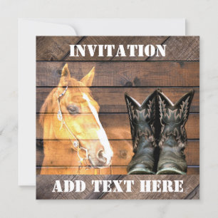 Pferde Cowboy Boots Rustic Barn Board Einladung