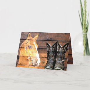 Pferde Cowboy Boots Rustic Barn Board Feiertagskarte