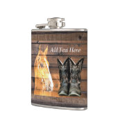 Pferde Cowboy Boots Rustic Barn Board Flachmann (Links)