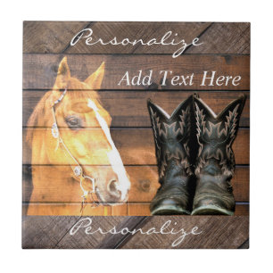 Pferde Cowboy Boots Rustic Barn Board Fliese