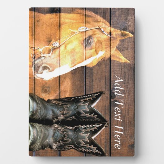 Pferde Cowboy Boots Rustic Barn Board Fotoplatte (Vorderseite)