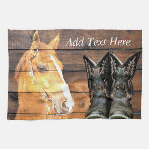 Pferde Cowboy Boots Rustic Barn Board Geschirrtuch