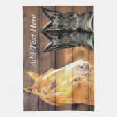 Pferde Cowboy Boots Rustic Barn Board Geschirrtuch (Vertikal)