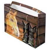 Pferde Cowboy Boots Rustic Barn Board Große Geschenktüte (Rückseite Schrägansicht)