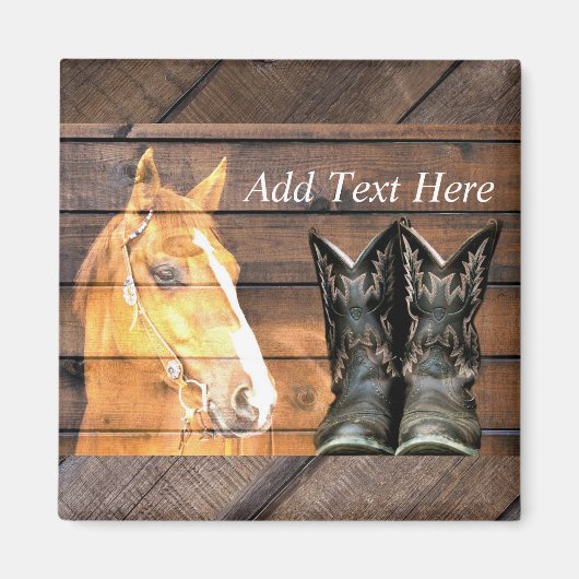 Pferde Cowboy Boots Rustic Barn Board Magnet (Vorne)