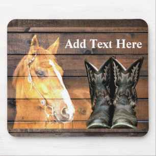Pferde Cowboy Boots Rustic Barn Board Mousepad