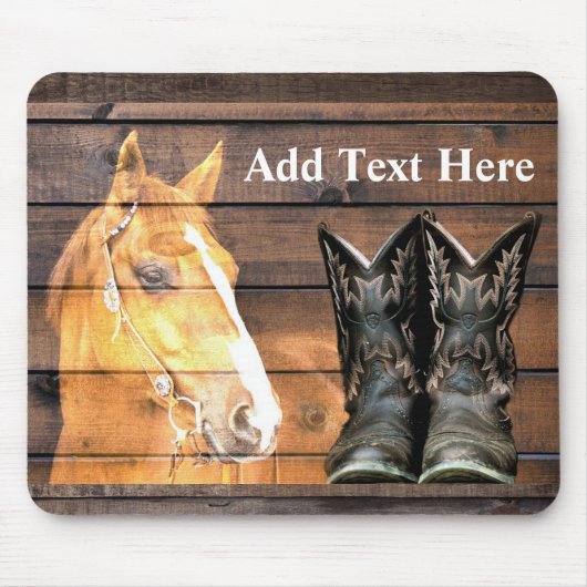 Pferde Cowboy Boots Rustic Barn Board Mousepad (Vorne)