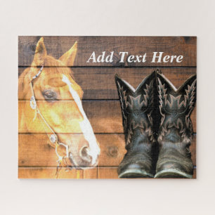 Pferde Cowboy Boots Rustic Barn Board Puzzle