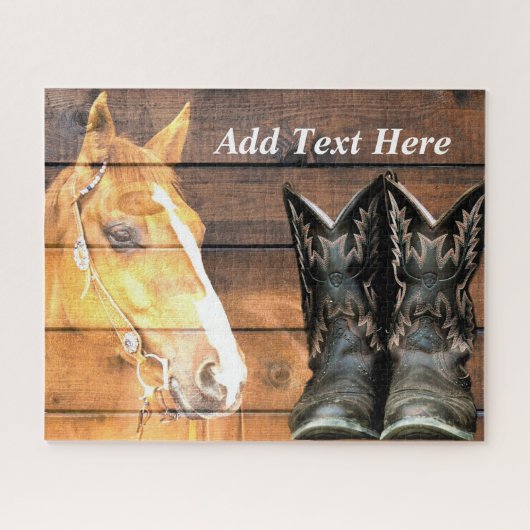Pferde Cowboy Boots Rustic Barn Board Puzzle (Horizontal)