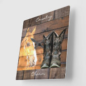 Pferde Cowboy Boots Rustic Barn Board Quadratische Wanduhr (Winkel)