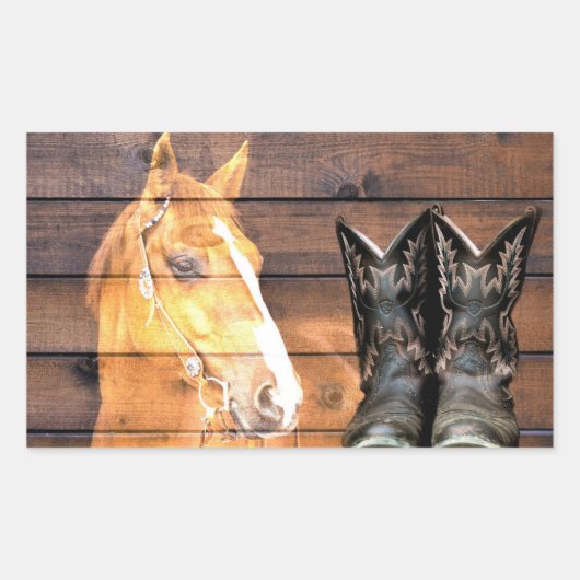 Pferde Cowboy Boots Rustic Barn Board Rechteckiger Aufkleber (Vorderseite)