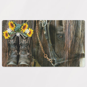 Pferde Cowboy Boots Sunflowers Rustic Barn Board Etiketten