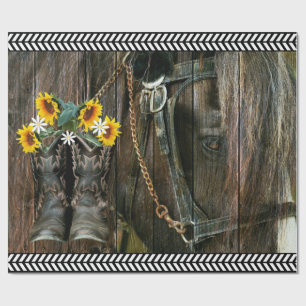 Pferde Cowboy Boots Sunflowers Rustic Barn Board Geschenkpapier