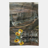 Pferde Cowboy Boots Sunflowers Rustic Barn Board Geschirrtuch (Vertikal)
